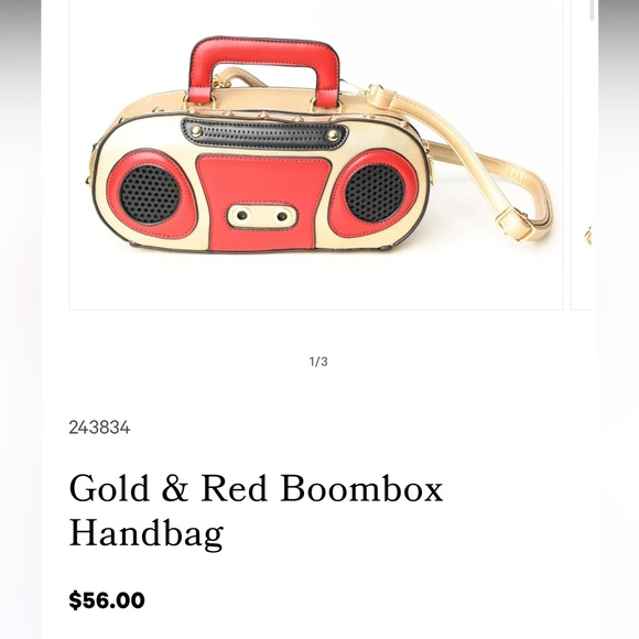 BAM FOREVER Gold & Red Boombox Handbag Purse w detachable strap - Picture 6 of 8